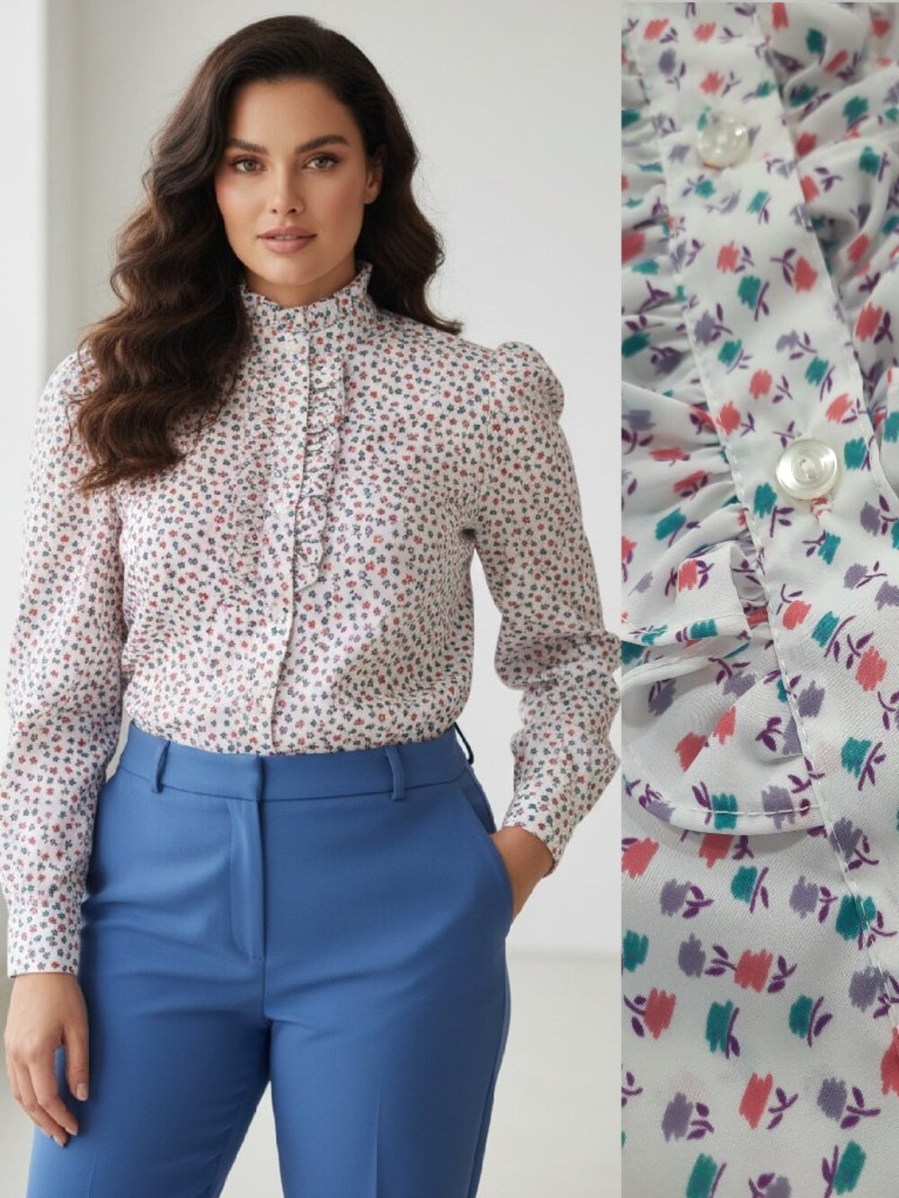 Vtg 80s secretary blouse w/ mini flowers